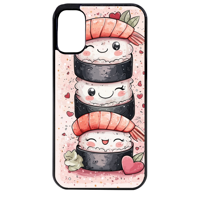 Coque noire taperso pour Moto E13 E14 E15 avec motif sushi kawai anime protection antichoc personnalisée