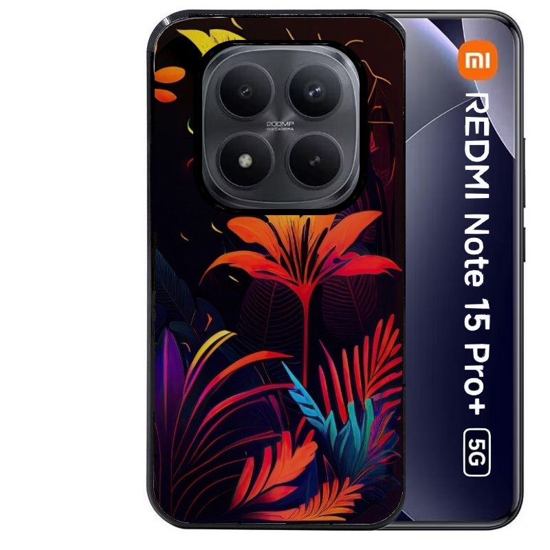 Coque noire taperso pour Redmi Note 15 et PRO PLUS 4G 5G avec motif tropical jaune protection antichoc personnalisée