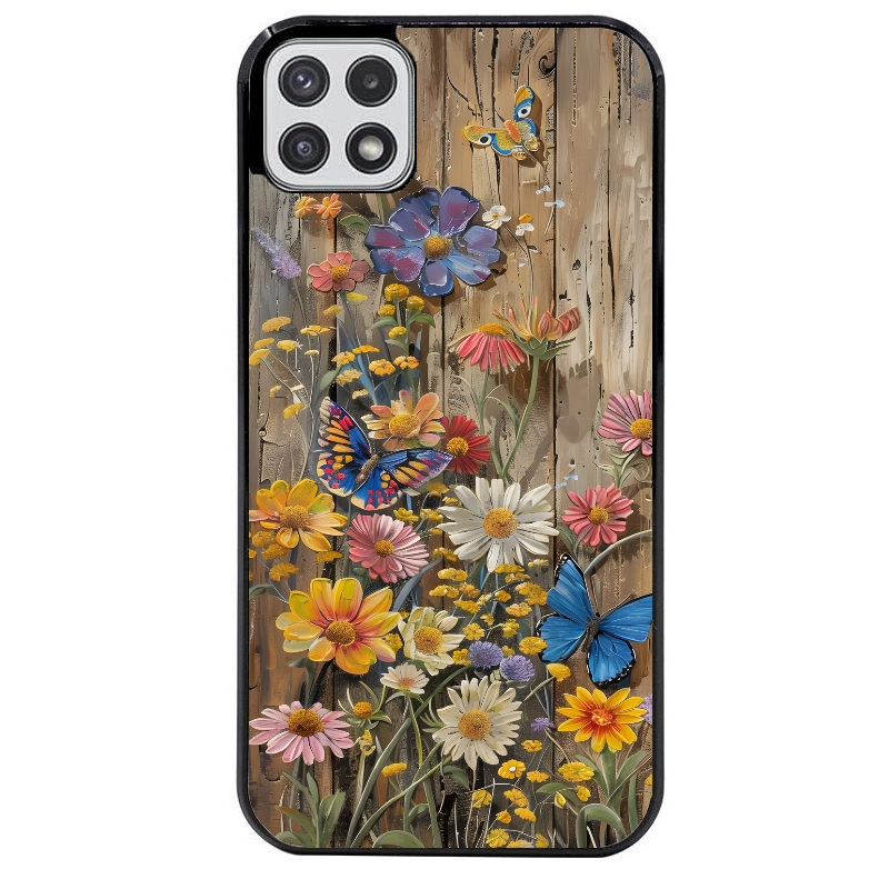 Coque noire taperso pour galaxy A22 A32 A52 A52S 4G 5G  avec motif bois et papillon 1 protection antichoc personnalisée