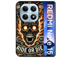 Coque noire taperso pour Redmi Note 15 et PRO PLUS 4G 5G avec motif tete de mort flamme protection antichoc personnalisée