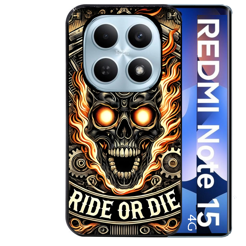 Coque noire taperso pour Redmi Note 15 et PRO PLUS 4G 5G avec motif tete de mort flamme protection antichoc personnalisée