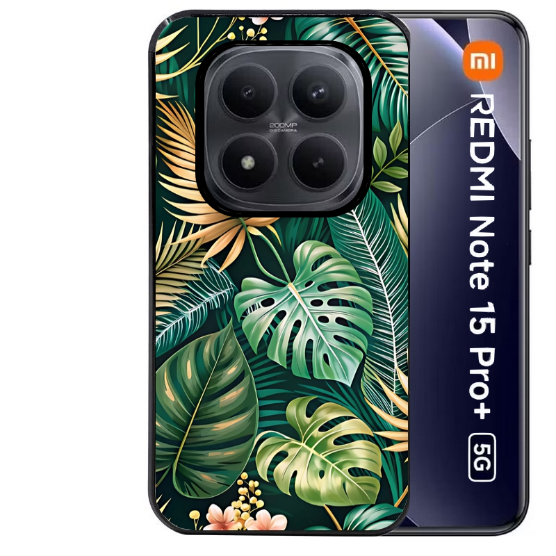 Coque noire taperso pour Redmi Note 15 et PRO PLUS 4G 5G avec motif jungle dore protection antichoc personnalisée