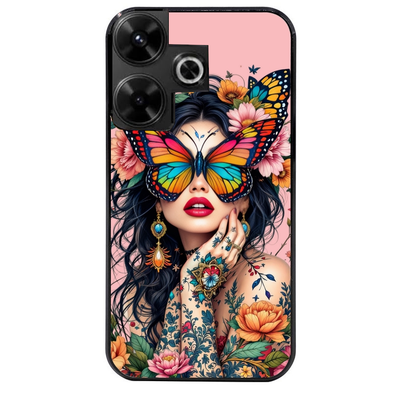 Coque noire taperso pour POCO M6 4G avec motif femme papillon protection antichoc personnalisée