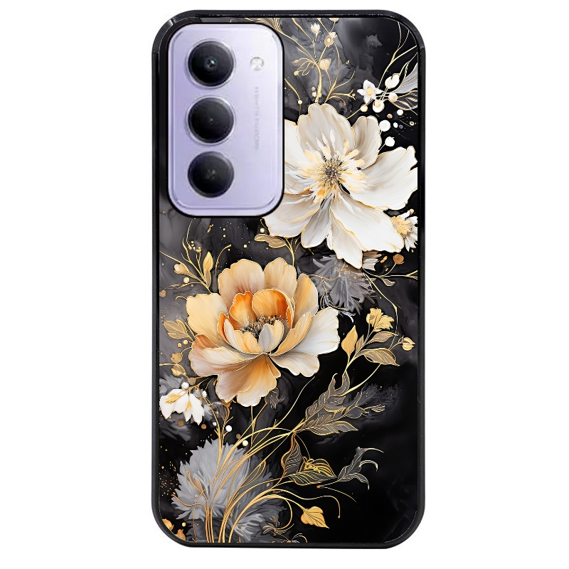 Coque noire taperso pour Redmi 15 4G et 5G avec motif fleur blanche protection antichoc personnalisée