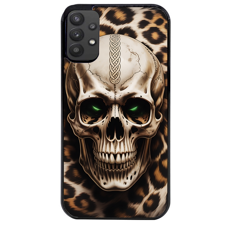 Coque noire taperso pour galaxy A22 A32 A52 A52S 4G 5G  avec motif tete de mort leopard protection antichoc personnalisée