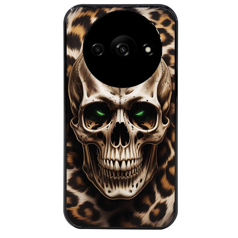 Coque noire taperso pour Redmi A3 avec motif tete de mort leopard protection antichoc personnalisée