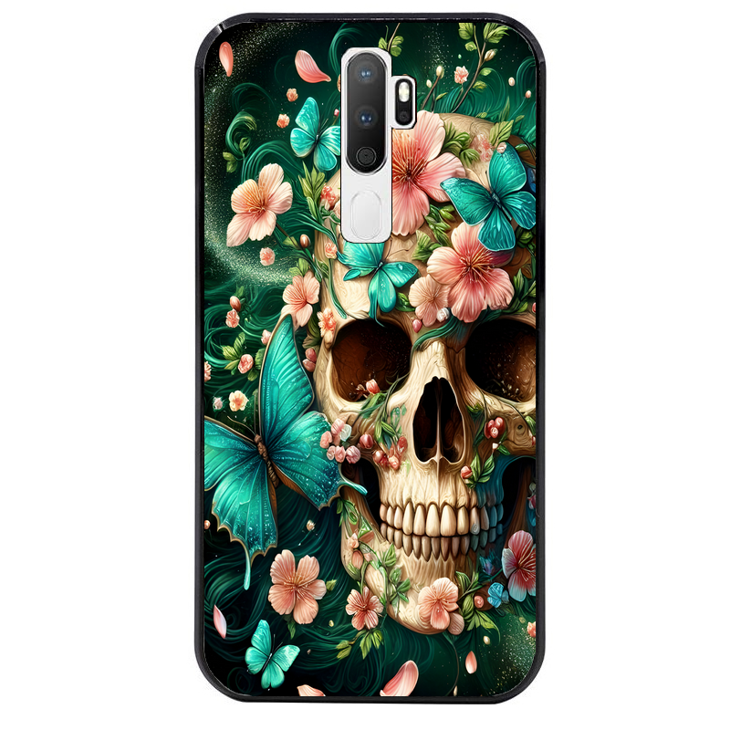 Coque noire taperso pour OPPO A5 A9 2020 avec motif tete de mort skull printemps protection antichoc personnalisée
