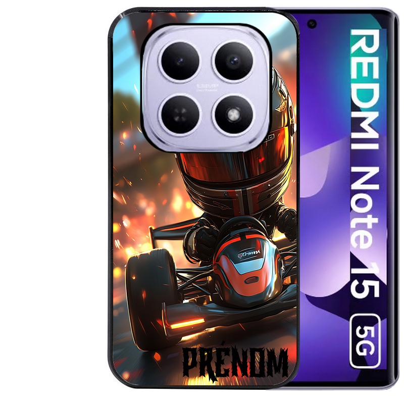 Coque noire taperso pour Redmi Note 15 et PRO PLUS 4G 5G avec motif karting f1 personnalisee protection antichoc personnalisée