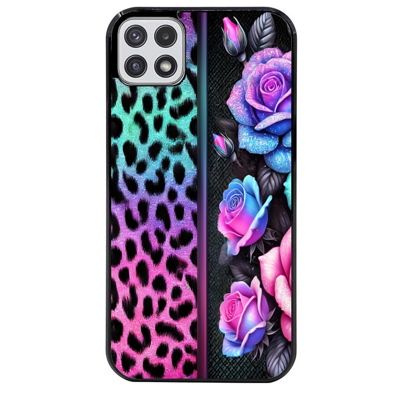 Coque noire taperso pour galaxy A22 A32 A52 A52S 4G 5G  avec motif leopard et fleur protection antichoc personnalisée