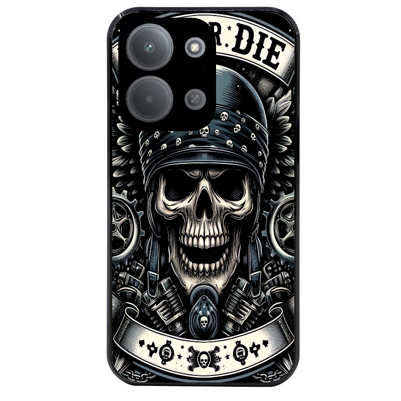 Coque noire taperso pour POCO C85 avec motif mort motard protection antichoc personnalisée