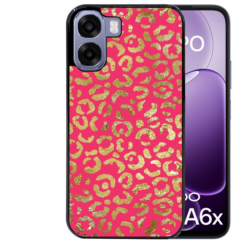 Coque noire taperso pour OPPO A6 A6X 4G et 5G avec motif leopard fuschia protection antichoc personnalisée
