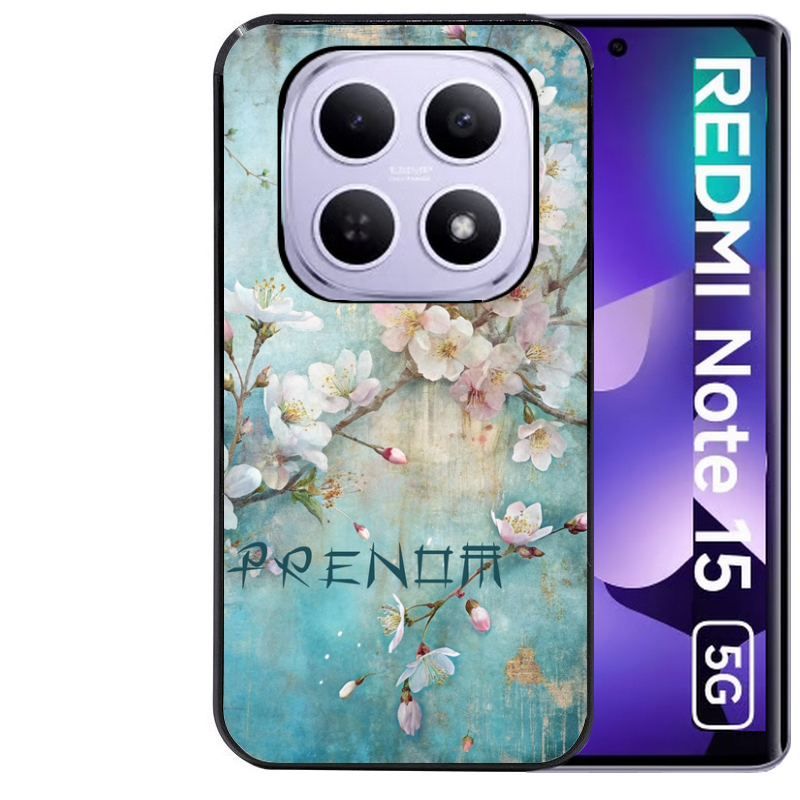 Coque noire taperso pour Redmi Note 15 et PRO PLUS 4G 5G avec motif fleur sakura personnalisee protection antichoc personnalisée