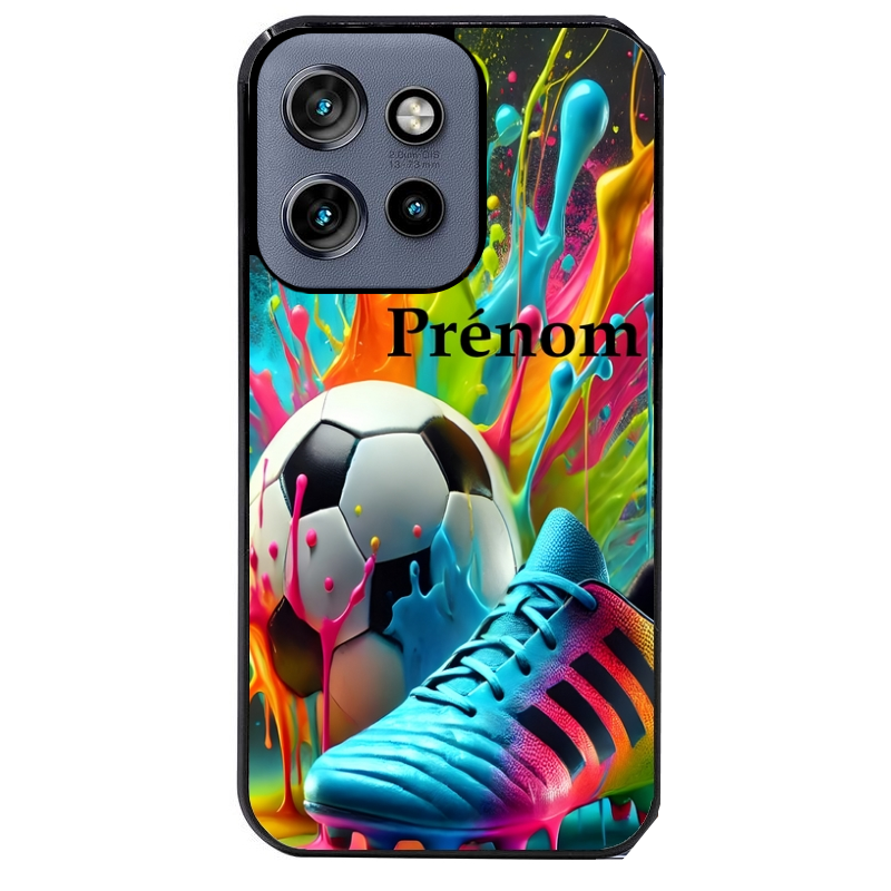 Coque noire taperso pour Moto Edge 60 et Neo Fusion Pro avec motif foot color personnalisee protection antichoc personnalisée