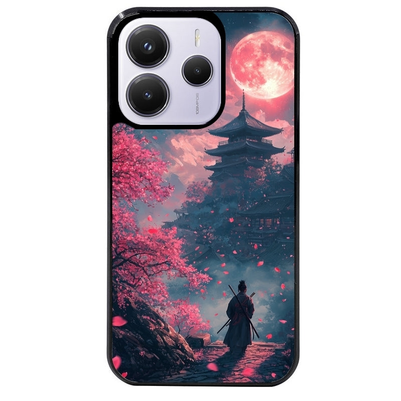 Coque noire taperso pour Redmi Note 14 et PRO PLUS 4G 5G avec motif samourai cerisier protection antichoc personnalisée