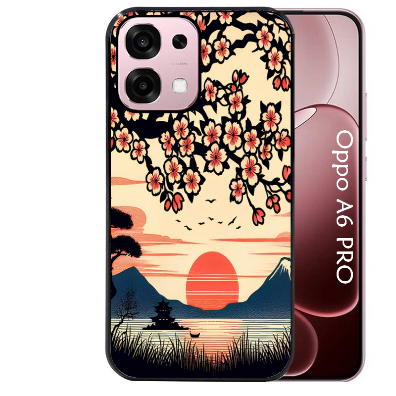 Coque noire taperso pour OPPO A6 PRO 4G et 5G avec motif japan cerisier protection antichoc personnalisée