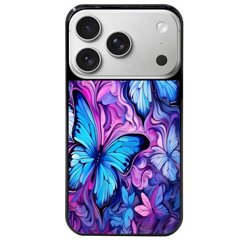 Coque noire taperso pour Iphone 17 17E AIR MAX PRO avec motif papillon violet uv protection antichoc personnalisée