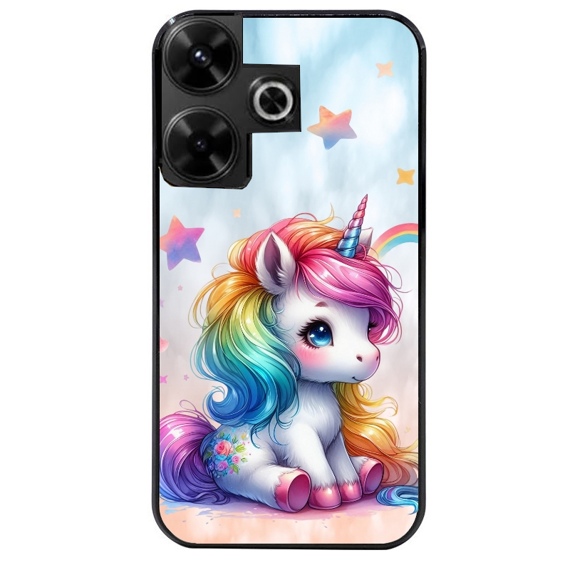 Coque noire taperso pour POCO M6 4G avec motif licorne et etoiles protection antichoc personnalisée