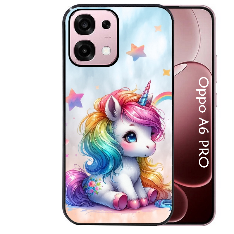Coque noire taperso pour OPPO A6 PRO 4G et 5G avec motif licorne et etoiles protection antichoc personnalisée