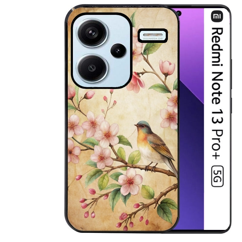 Coque noire taperso pour Redmi Note 13 PRO PLUS 5G avec motif fleur et colibri protection antichoc personnalisée
