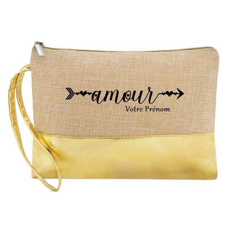 Pochette personnalisée amour en jute et doré en jute et doré