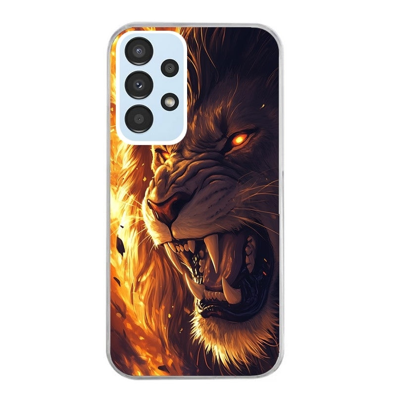 Coque taperso pour Galaxy A13 4G et 5G A23 A53 avec motif lion flamme protection antichoc personnalisée