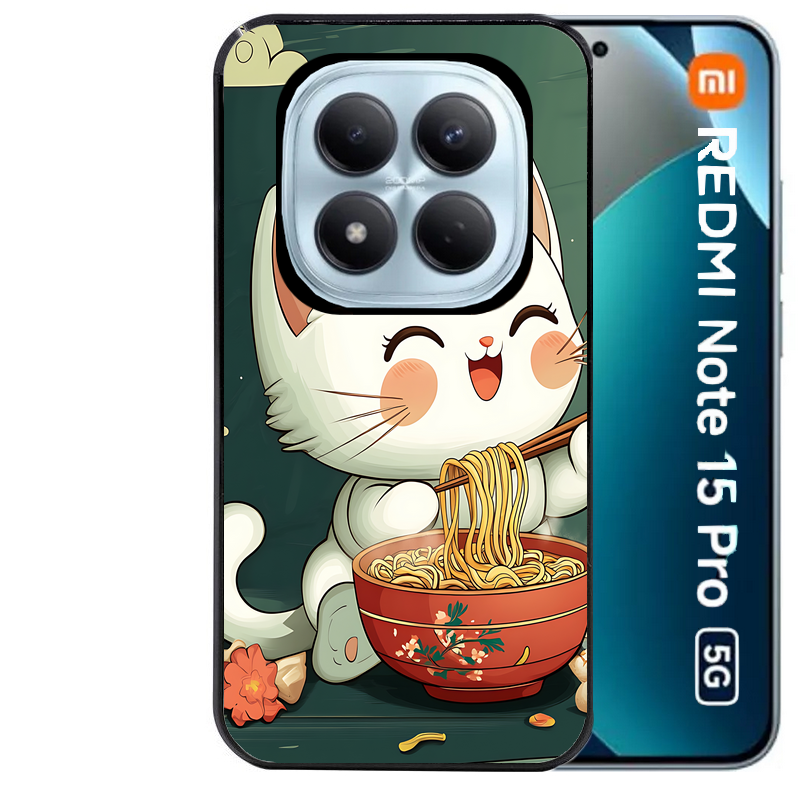 Coque noire taperso pour Redmi Note 15 et PRO PLUS 4G 5G avec motif chat ramen nuage protection antichoc personnalisée