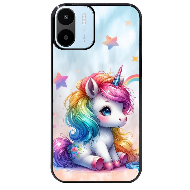 Coque noire taperso pour Redmi A1 et A2 avec motif licorne et etoiles protection antichoc personnalisée