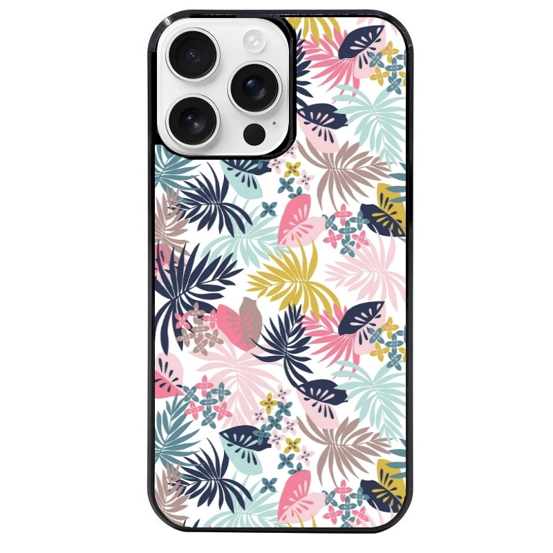 Coque noire taperso pour Iphone 16 16E PLUS MAX PRO avec motif jungle et fleur rose protection antichoc personnalisée