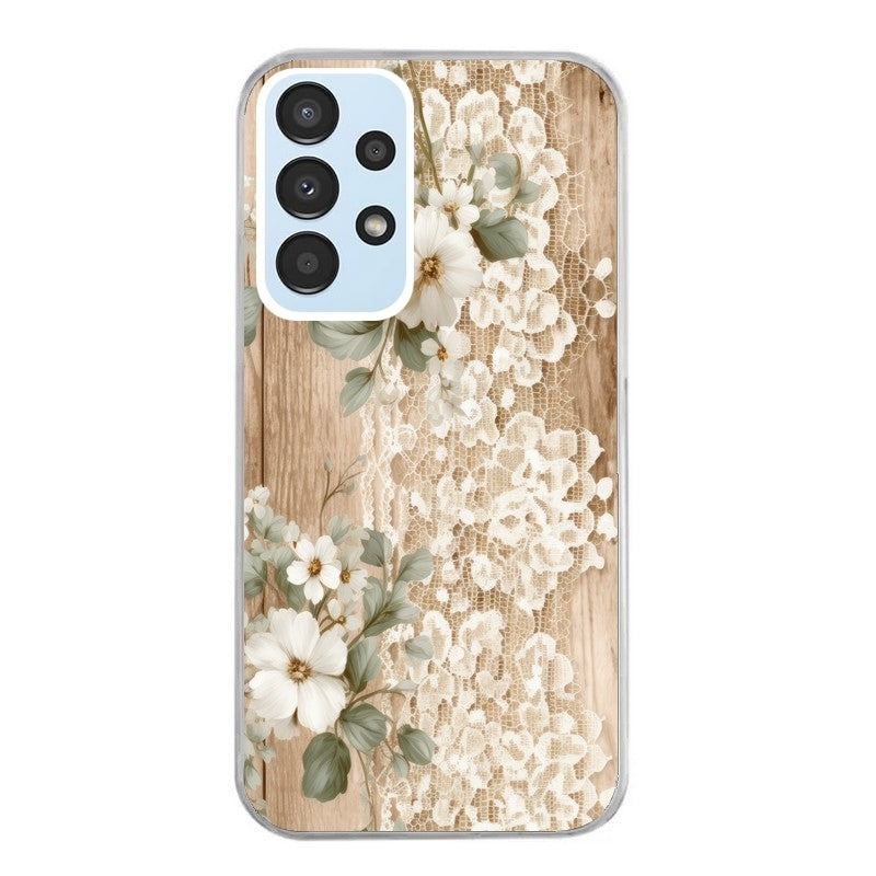 Coque taperso pour Galaxy A13 4G et 5G A23 A53 avec motif bois et dentelle 1 protection antichoc personnalisée