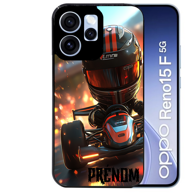 Coque noire taperso pour OPPO Reno 15 et F FS 5G avec motif karting f1 personnalisee protection antichoc personnalisée