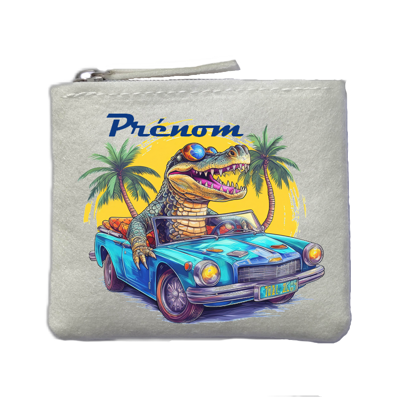 Porte monnaie personnalisé crocodile cool ivoire en feutrine en feutrine ivoire