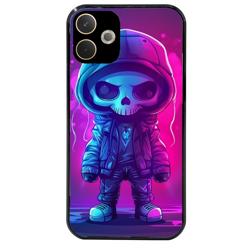 Coque noire taperso pour OPPO A5 PRO 4G et 5G avec motif tete de mort skull fluo protection antichoc personnalisée