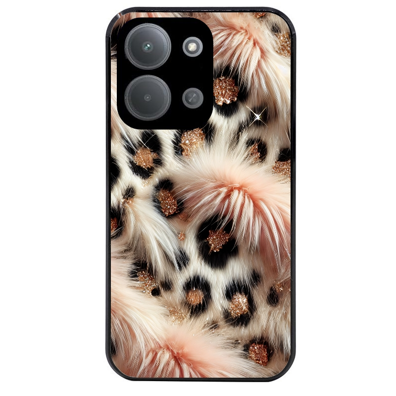 Coque noire taperso pour POCO C85 avec motif effet fourrure leopard 1 protection antichoc personnalisée