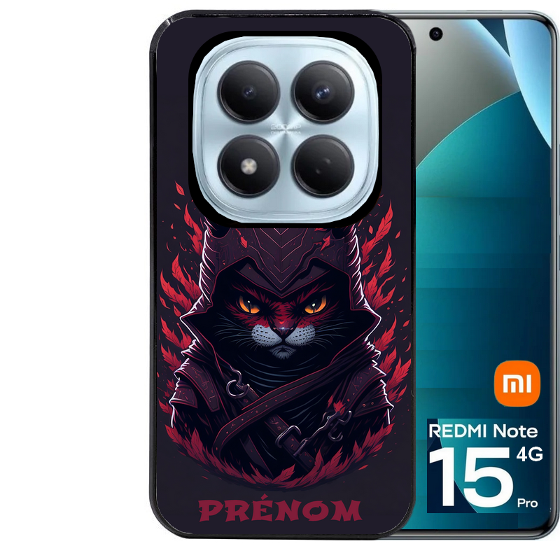 Coque noire taperso pour Redmi Note 15 et PRO PLUS 4G 5G avec motif chat samourai personnalise protection antichoc personnalisée