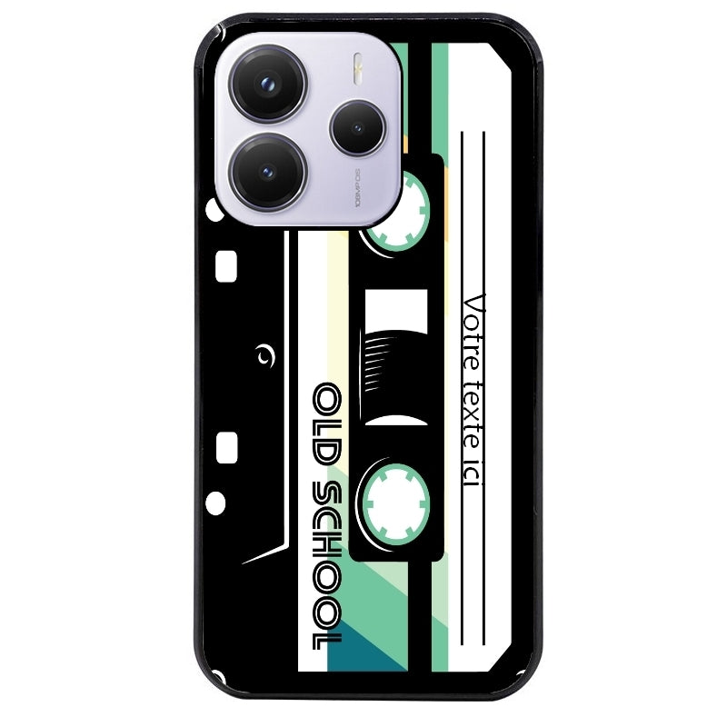 Coque noire taperso pour Redmi Note 14 et PRO PLUS 4G 5G personnalisable avec motif cassette vintage protection antichoc personnalisée