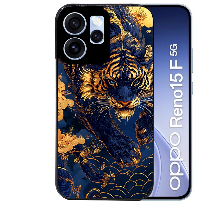 Coque noire taperso pour OPPO Reno 15 et F FS 5G avec motif tigre et fleur protection antichoc personnalisée