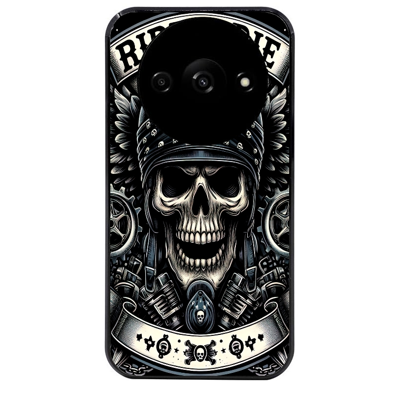 Coque noire taperso pour Redmi A3 avec motif mort motard protection antichoc personnalisée