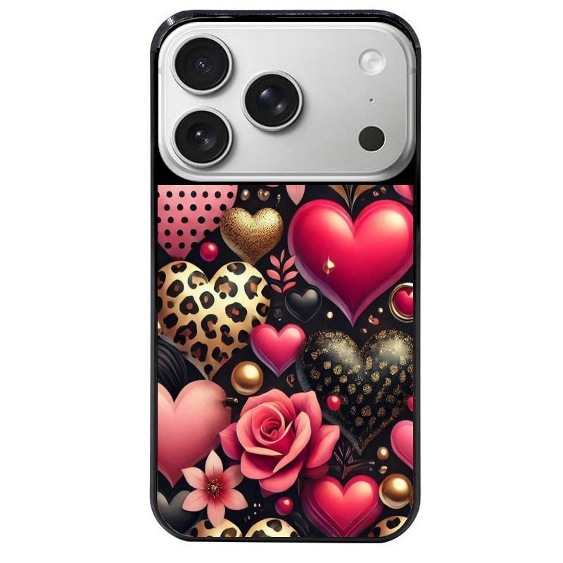 Coque noire taperso pour Iphone 17 17E AIR MAX PRO avec motif coeur et leopard protection antichoc personnalisée