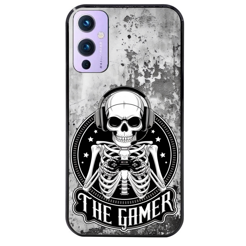 Coque noire taperso pour OnePlus 9 et 9 PRO avec motif tete de mort gamer beton protection antichoc personnalisée