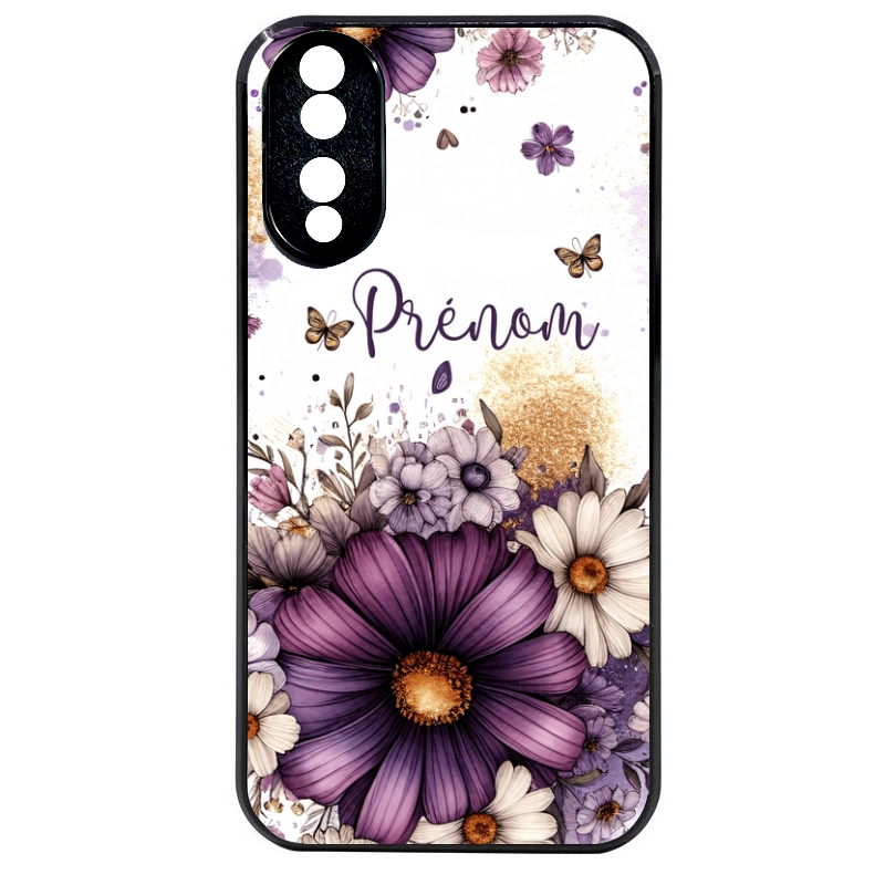 Coque noire taperso pour Honor 70 LITE 90 et LITE avec motif fleur violette personnalisee protection antichoc personnalisée