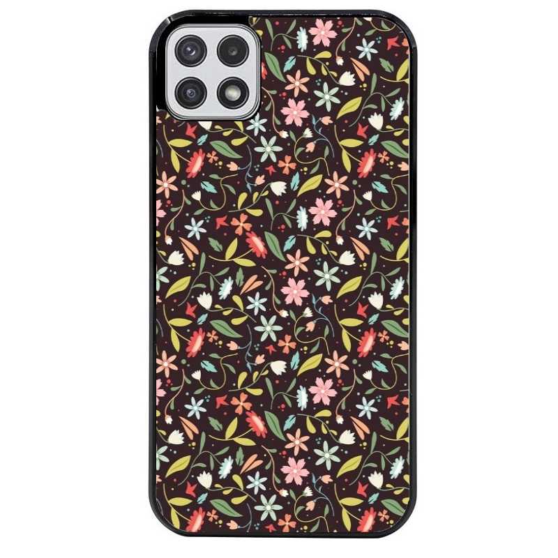 Coque noire taperso pour galaxy A22 A32 A52 A52S 4G 5G  avec motif petites feurs multicolores protection antichoc personnalisée