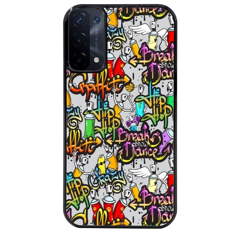 Coque noire taperso pour OPPO A54 et A74 5G avec motif tag et graffiti protection antichoc personnalisée