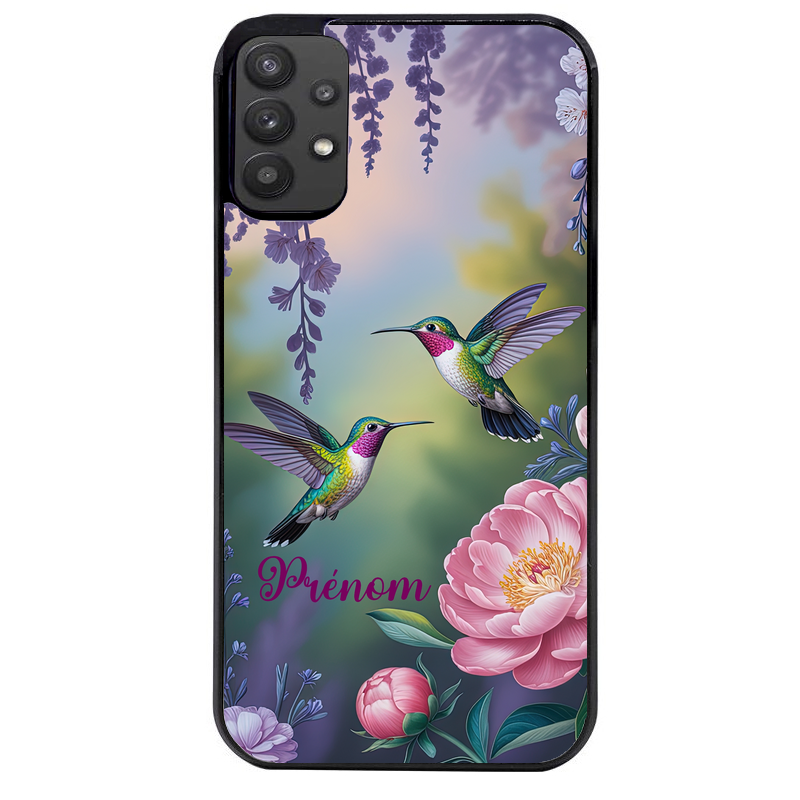 Coque noire taperso pour galaxy A22 A32 A52 A52S 4G 5G  avec motif colibri couple personnalise protection antichoc personnalisée