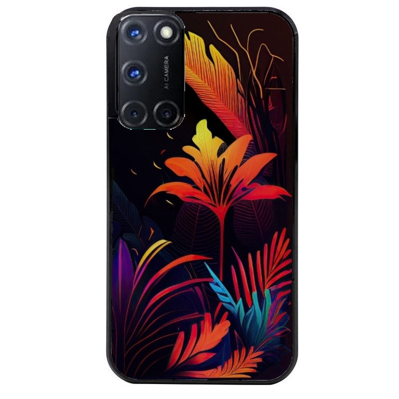 Coque noire taperso pour OPPO Reno 8 LITE avec motif tropical jaune protection antichoc personnalisée