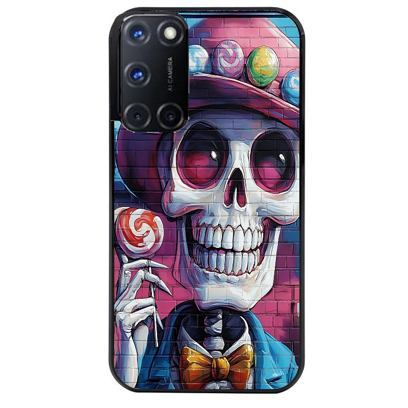 Coque noire taperso pour OPPO Reno 8 LITE avec motif tete de mort tag protection antichoc personnalisée