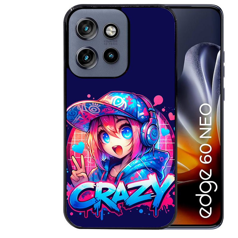 Coque noire taperso pour Moto Edge 60 et Neo Fusion Pro avec motif anime crazy protection antichoc personnalisée