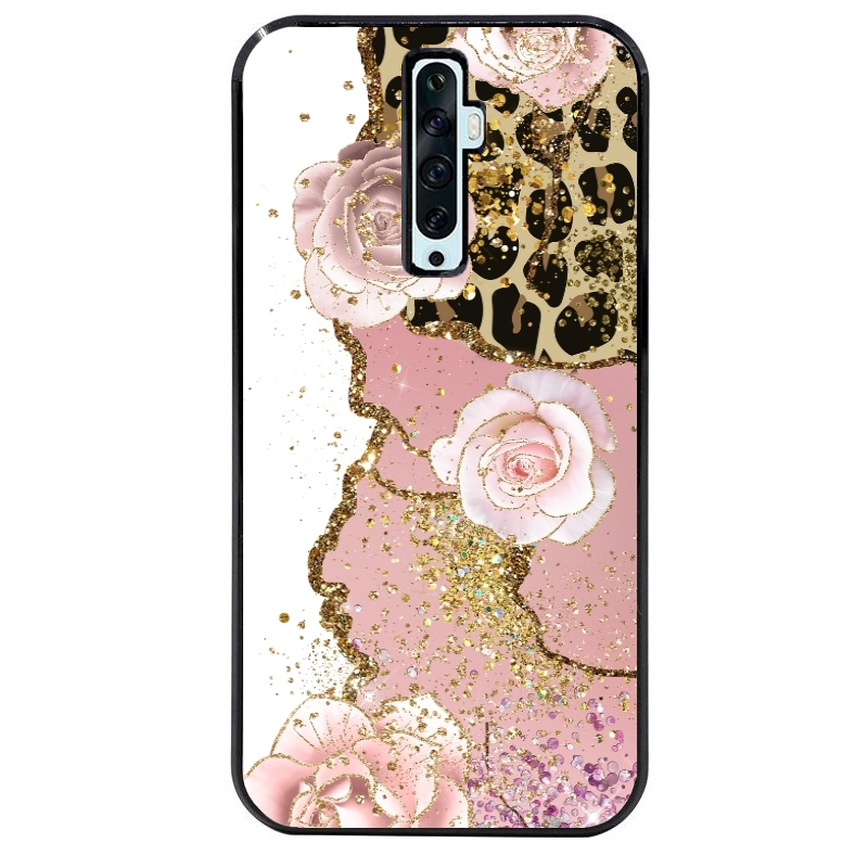 Coque noire taperso pour OPPO Reno 2 et 2Z avec motif marbre fleur leopard protection antichoc personnalisée
