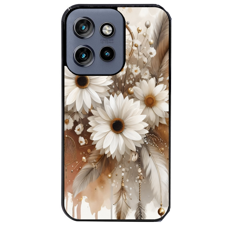 Coque noire taperso pour Moto Edge 60 et Neo Fusion Pro avec motif dreamcatcher marguerite protection antichoc personnalisée