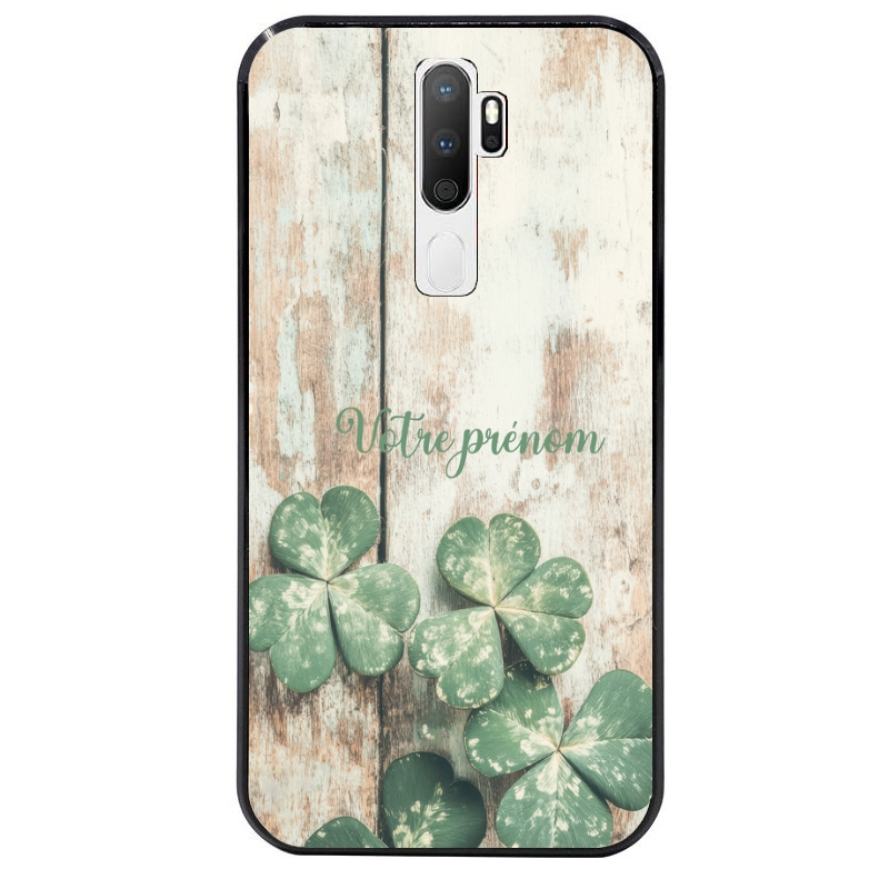 Coque noire taperso pour OPPO A5 A9 2020 avec motif bois et trefle personnalisee protection antichoc personnalisée
