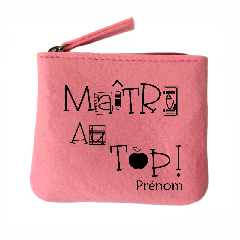 Porte monnaie personnalisé maitre au top en feutrine en feutrine